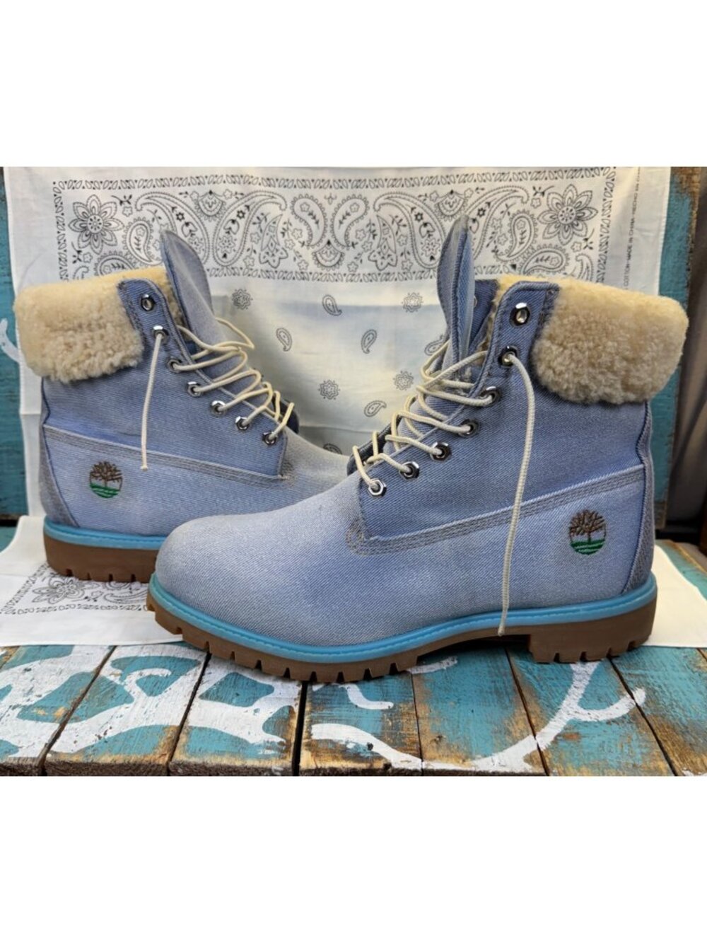 Just Don Timberland 6 Inch Blue Denim Boots Waterproof A1UXU Mens Sz 11.5